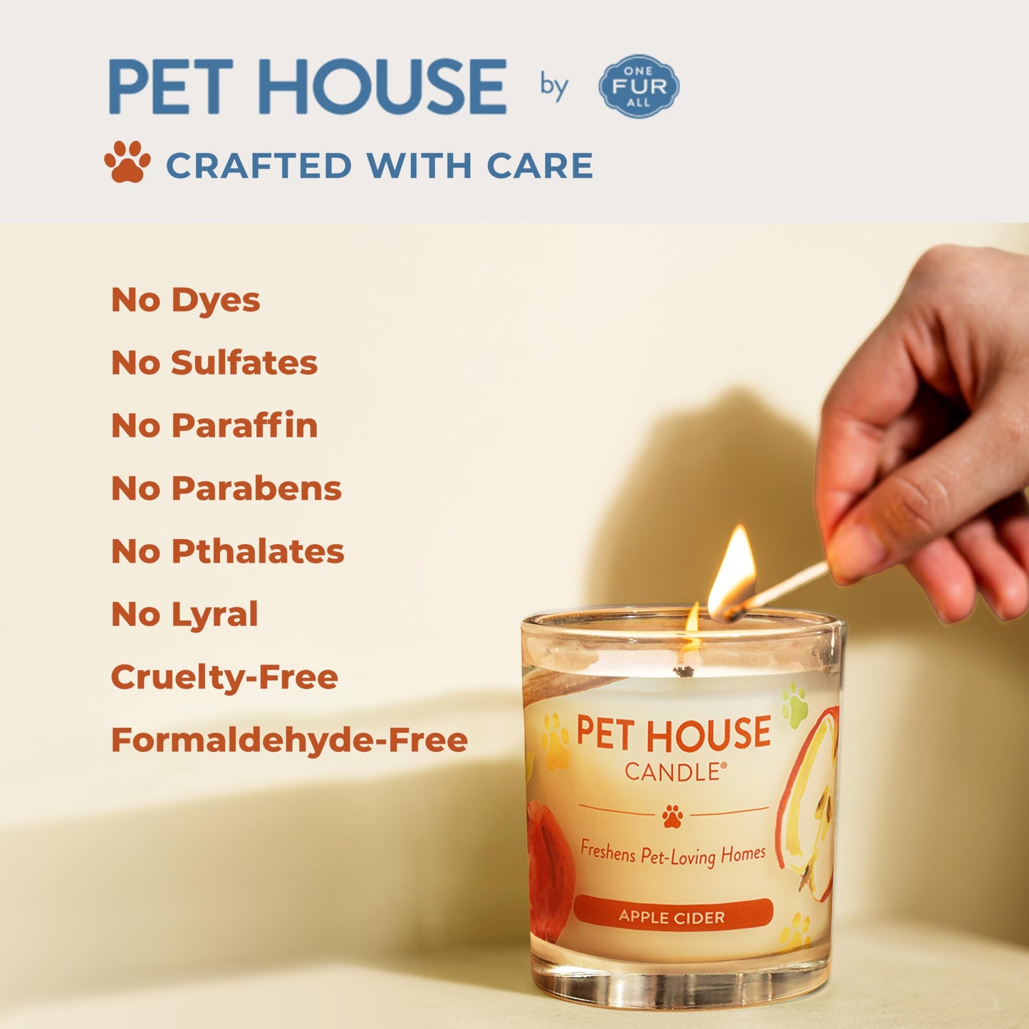 One Fur All Pet House Candle Plant-Based/Soy - Clean Burning Scented, Long Lasting Pet Odor Candle for Home - Vanilla Sandalwood