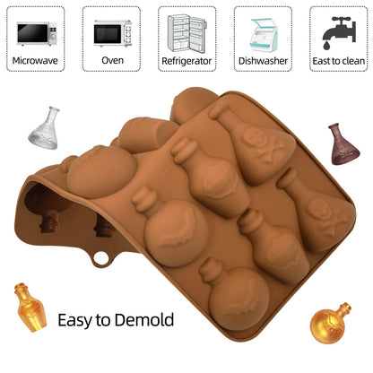 Halloween Chocolate Molds 3pcs Silicone Candy Molds Halloween Apothecary Potion Bottle for Ice Cube Jelly Crayon Gummy Cupcake Decoration
