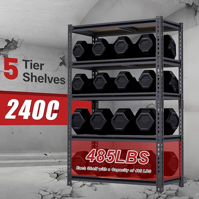 Garage Storage Shelves, 72''H Shelving Units and Storage, 2400 LBS Heavy Duty Shelving, Metal Garage Shelves for for Basement, Warehouse, Pantry, Closet, Kitchen