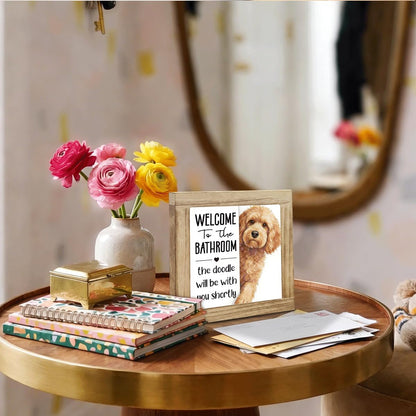 Welcome to The Bathroom A Dog Will be with You Sign, Funny Bathroom Decor, Interesting Wood Decoration for Restroom, Indoor Bathrooms Toilet Wood Box Sign, Gifts for Dog Lovers