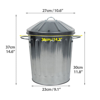 CrazyGadget® Small Medium Large Extra Large Galvanised Steel Metal Dustbin Kitchen House Garden Storage Unit Bin (15L)
