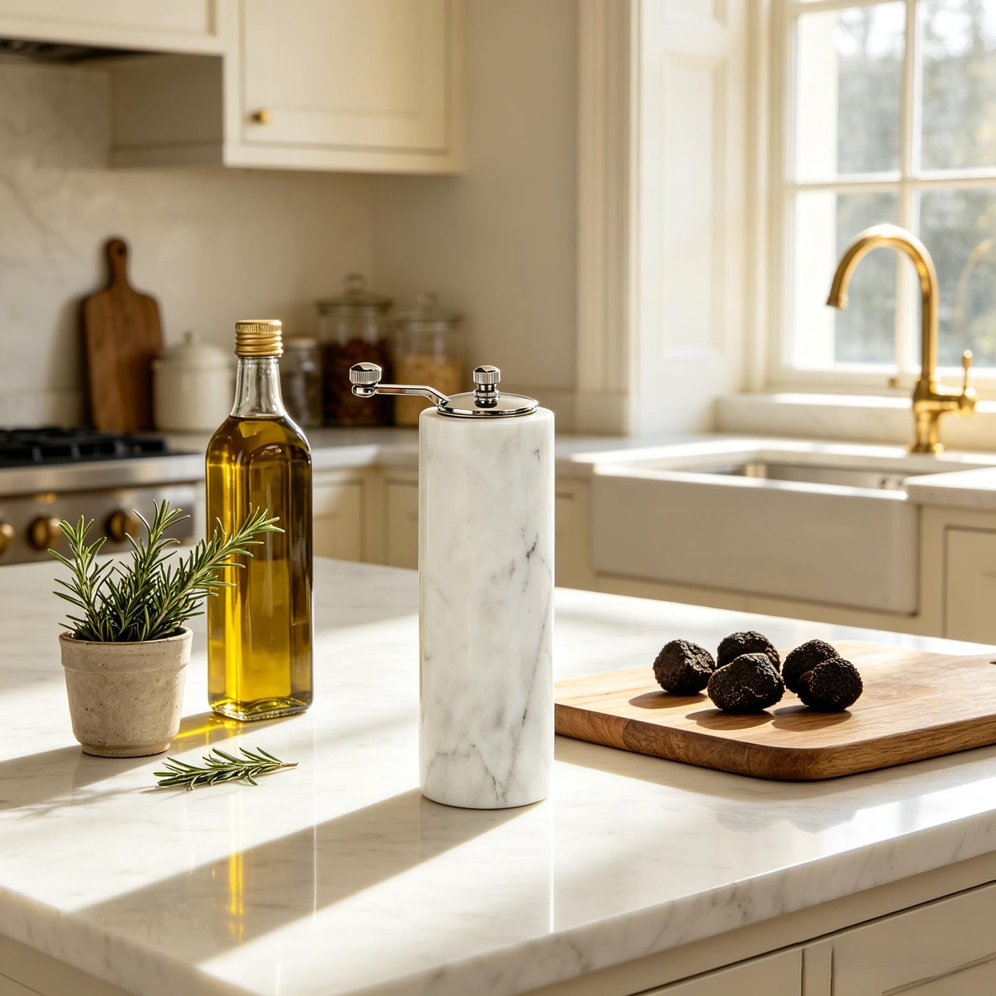 White Marble Salt and Pepper Shakers Adjustable Stone Grind Pepper Mill with Grey Veining and Stainless Steel,Rustic Salt and Pepper Set Holder Table Decor Marble Kitchen Supplies Modern Decor