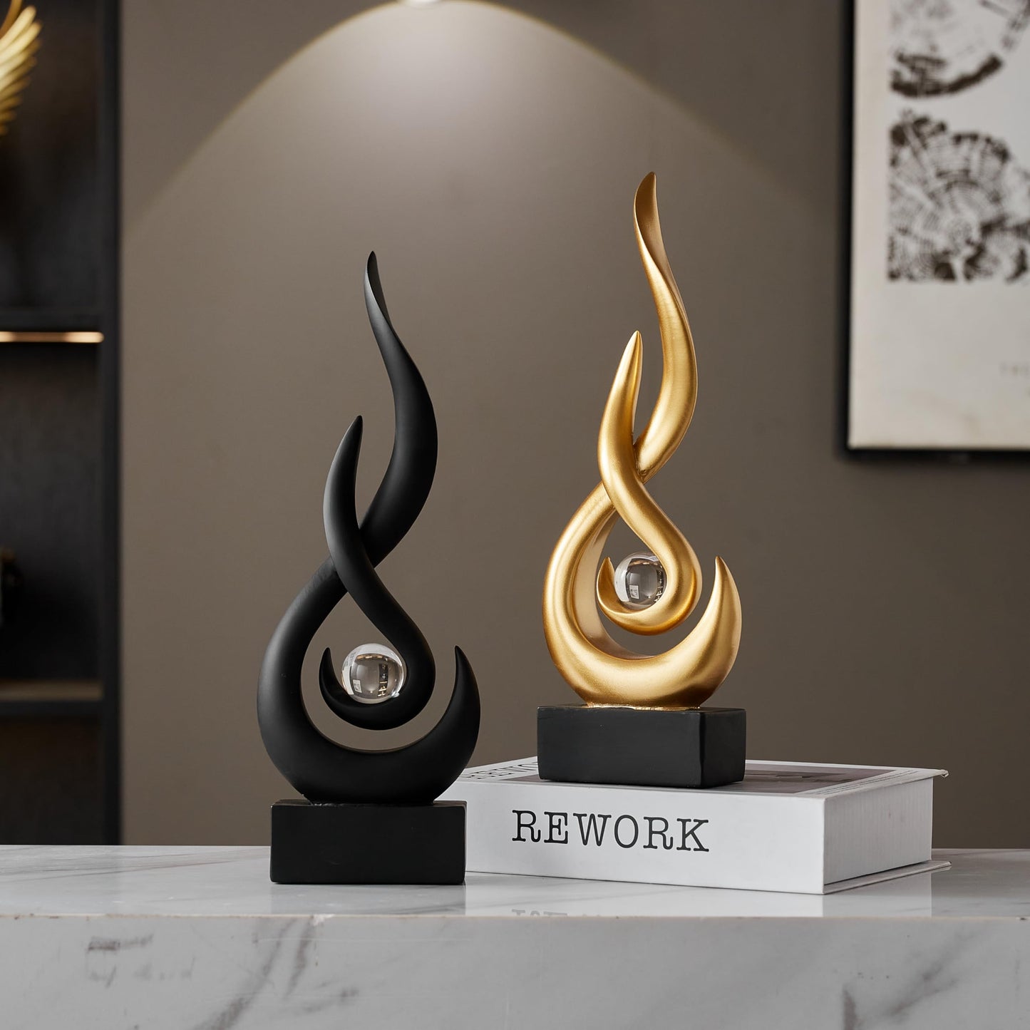 XYQXYQ Modern Abstract Art Table Decoration,Resin Flame Statue Modern Centerpiece Ornaments for Living Room Great Gift Idea Home Decor,Collectibles (Black)
