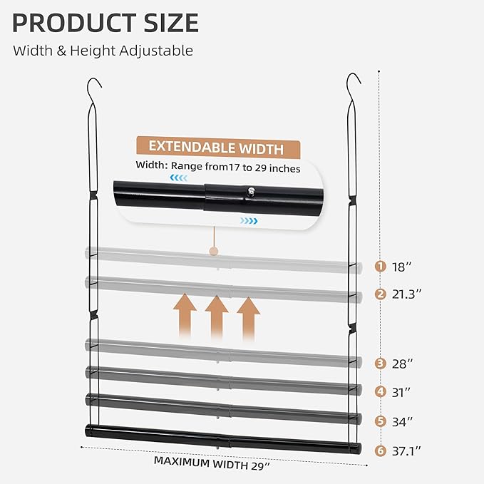 STORAGE MANIAC Hanging Closet Rod, Adjustable Width and Height Closet Hanging