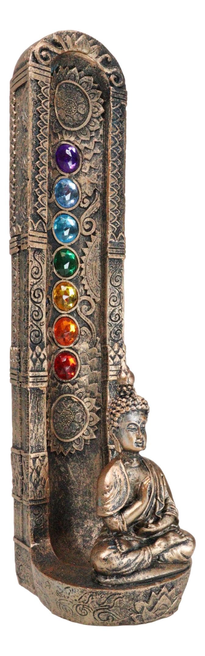 Ebros Gift Ohm Meditating Buddha Gautama with Mandala and Rainbow 7 Chakra Zone Colors Gems Pillar Incense Stick Burner Figurine Feng Shui Zen Yoga Eastern Enlightenment Accent