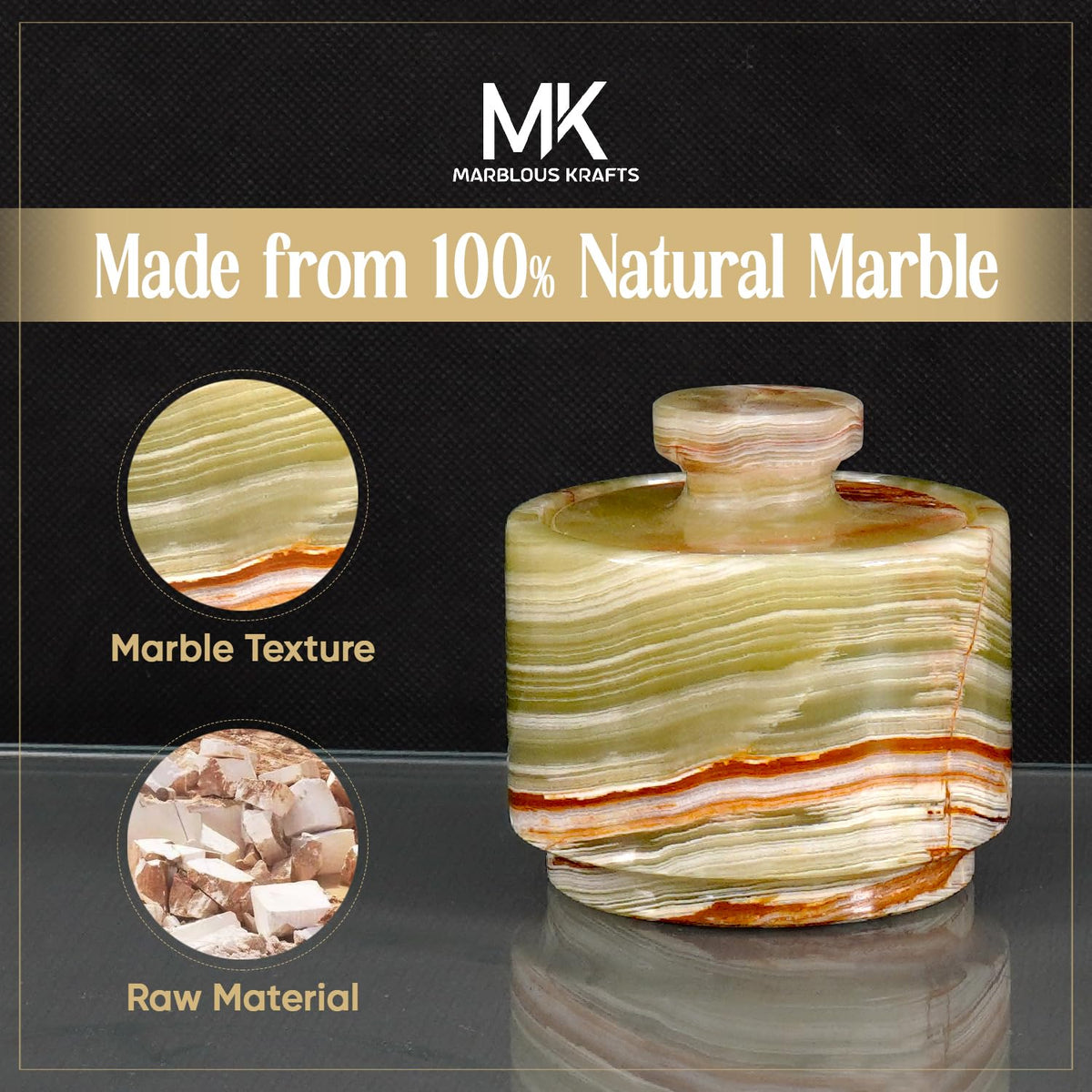 MARBLOUS KRAFTS Marble Salt Cellar with Lid 3" Inch Green Onyx Stone Salt Holder for Counter & Stone Salt Container, Salt Dish, Salt Box & Spice Jar, Ideal Mother’s Day Gift, Home Decor