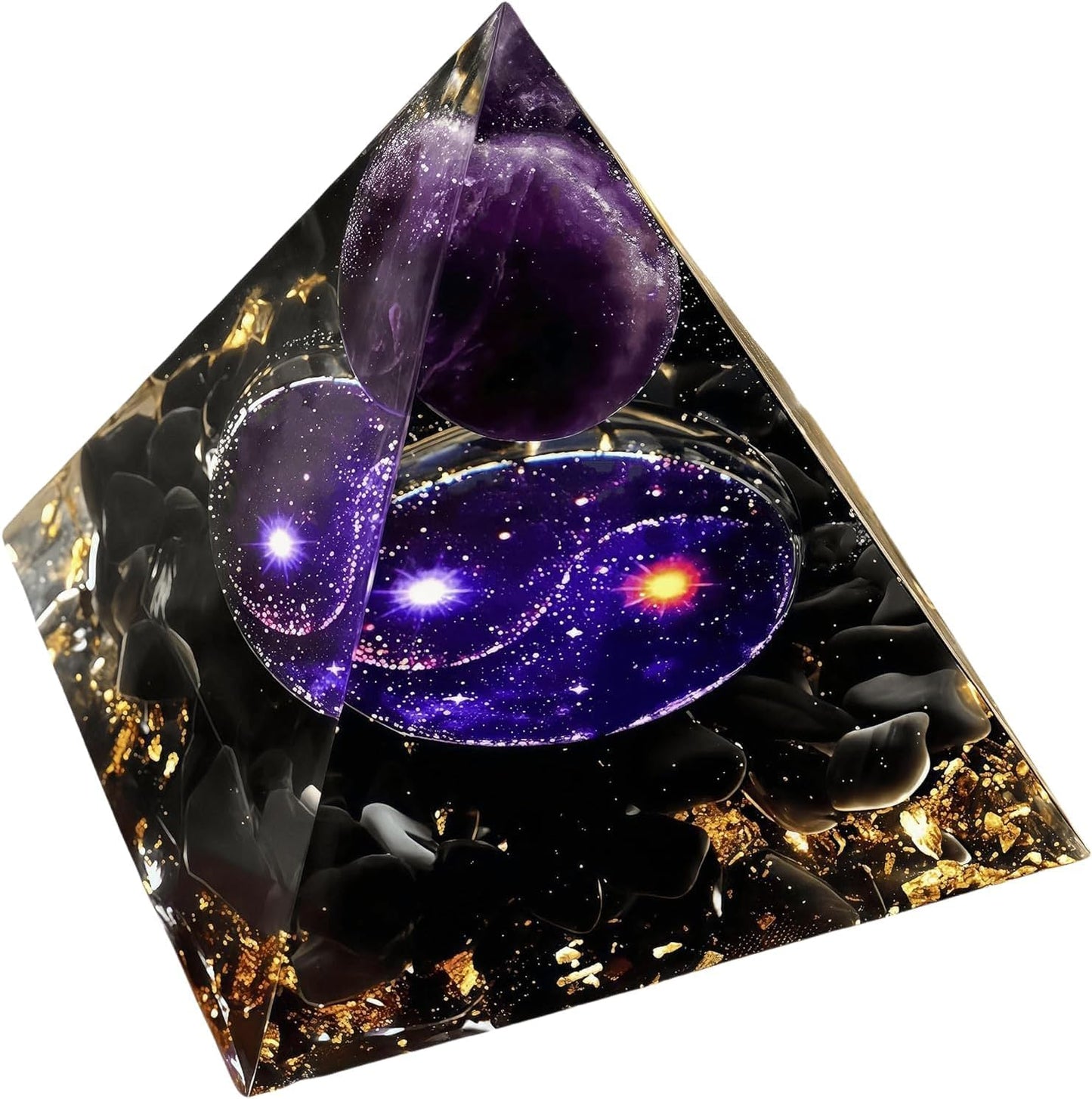 EternalOrgone Orgone Pyramid for Positive Energy, Orgonite Amethyst&Obsidian Healing Crystal Pyramids for Reduce Stress Chakra Reiki Healing Meditation Attracts Lucky and Success