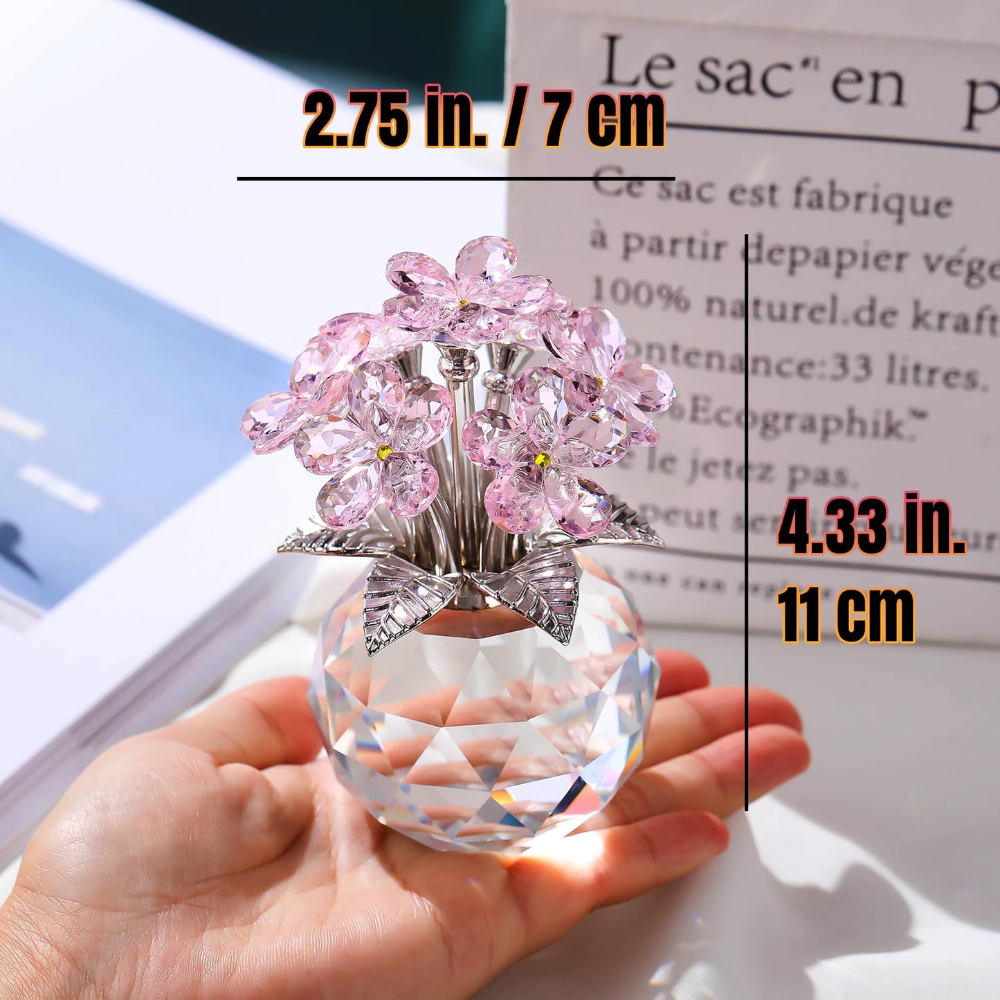 Ornalrist Pink Crystal Forget Me Not Flower Figurine, Forget-me-not Gifts for Women Mom Friend Meaningful Gifts, Glass Flowers Figurines Collectibles