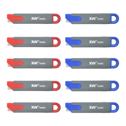 XW Handy Safety Box Cutters, Auto-retractable Razor Blade Carton Cutter for Opening Packages, 10-Pack