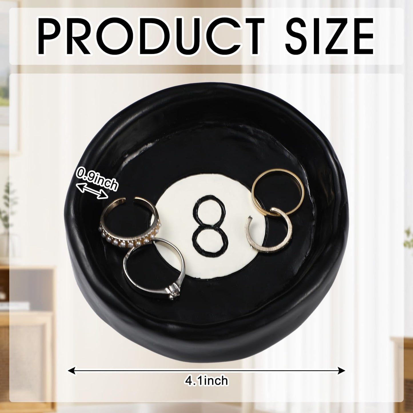 Roowest Black Ball 8 Jewelry Tray Trinket Dish 8 Ball Jewelry Tray Dish Desk Decor Resin Earrings Necklaces Watch Key Home Decor Gift for Women Cute Plate Bowl Room Aesthetic