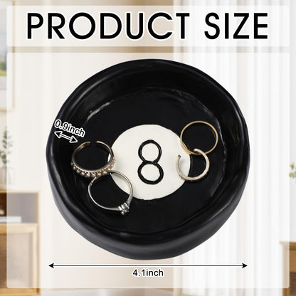 Roowest Black Ball 8 Jewelry Tray Trinket Dish 8 Ball Jewelry Tray Dish Desk Decor Resin Earrings Necklaces Watch Key Home Decor Gift for Women Cute Plate Bowl Room Aesthetic
