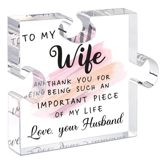 LukieJac Gifts for Wife - Romantic Gifts for Her Acrylic Puzzle Piece Plaque for Wife Birthday, Wedding Anniversary, Valentines Day, Mothers Day Presents Home Desk Decor - 4.7 x 3.9 Inch