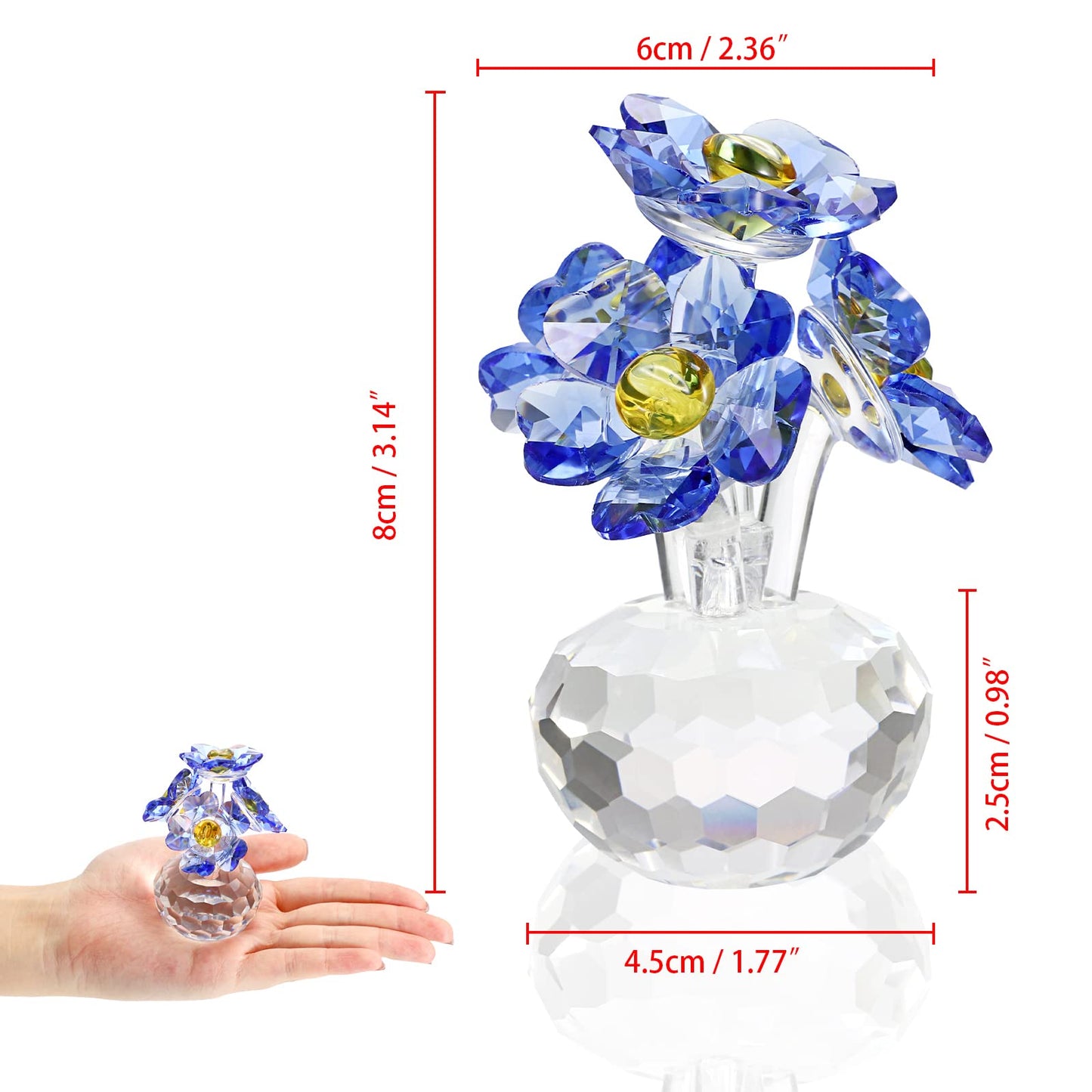 OwnMy Blue Crystal Forget Me Not Flowers Figurines Collectibles Sparkle Crystal Forget-Me-Not Flowers Decor, Small Glass Flowers Paperweight Ornament for Home Office Tabletop