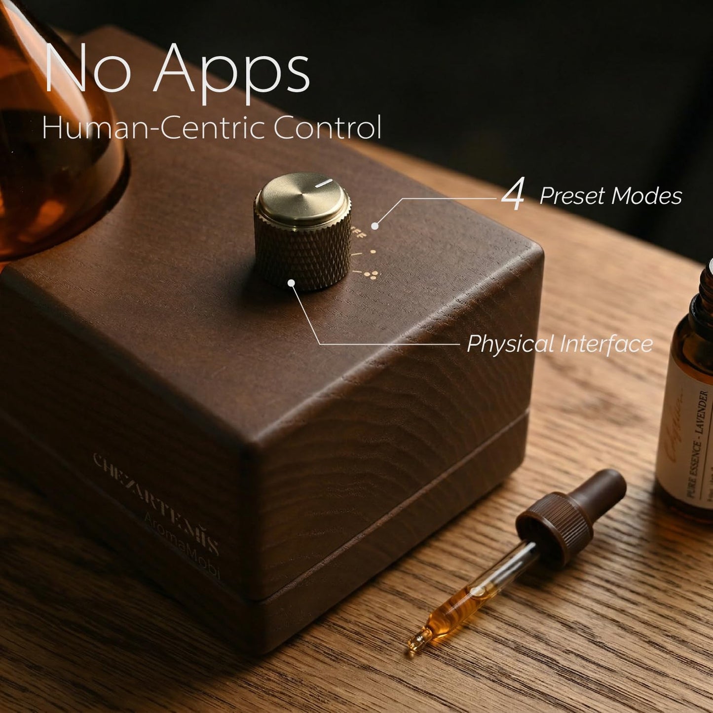 Amber Premium Glass Essential Oil Diffuser with Handmade Wood Base for Aromatherapy, Retro Waterless Scent Diffuser with Cool Mist, Rechargeable & Wireless Oil Nebulizer with LED & Timer, 2026 Model