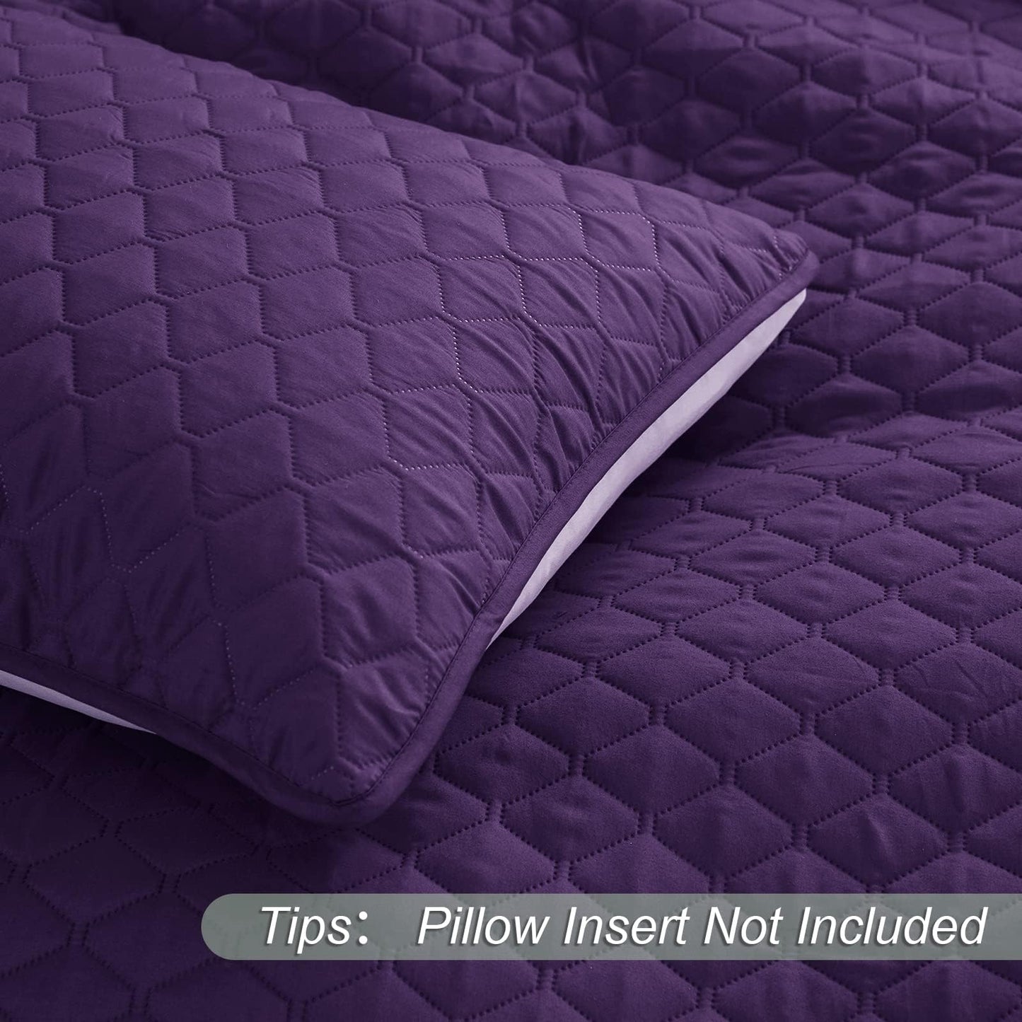 Exclusivo Mezcla Reversible King Size Quilt Bedding Set with Pillow Shams, Lightweight Quilts King Size, Soft Bedspreads Bed Coverlets for All Seasons - (Deep Purple, 104"x96")