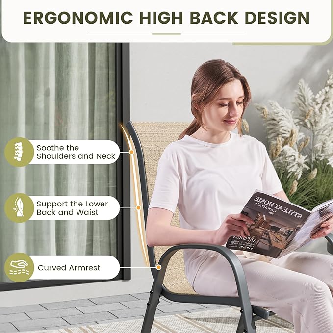 UDPATIO Patio Chairs Set of 8, Stackable Outdoor Dining Chairs with High Back, Breathable Textilene Fabric Outdoor Chair All Weather, 350LBS Capacity for Garden, Backyard (Brown)