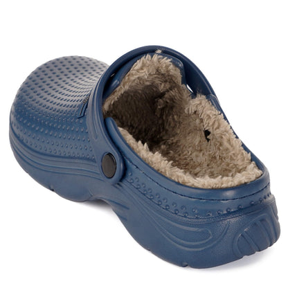 Waterproof Slippers Women Men Lined Clogs Winter Fur Garden Shoes Warm Mules House Anti-Slip Slippers Indoor Outdoor, Dark Blue, 10 UK, 44 EU
