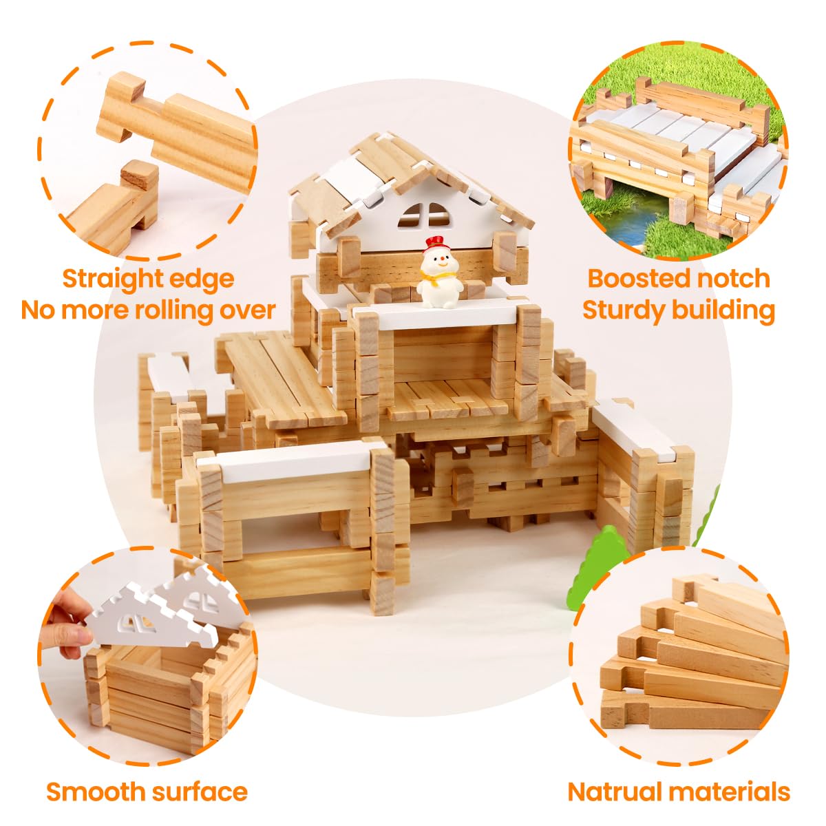 Jovi-mindly＆Notchies 96 PCS Wooden Blocks Wooden Toys with Storage Bag, Preschool Learning Toys Wood Blocks Building for Kids Ages 4-8 Creative Construction Game,FSC Certified,Birthday Toys Gifts