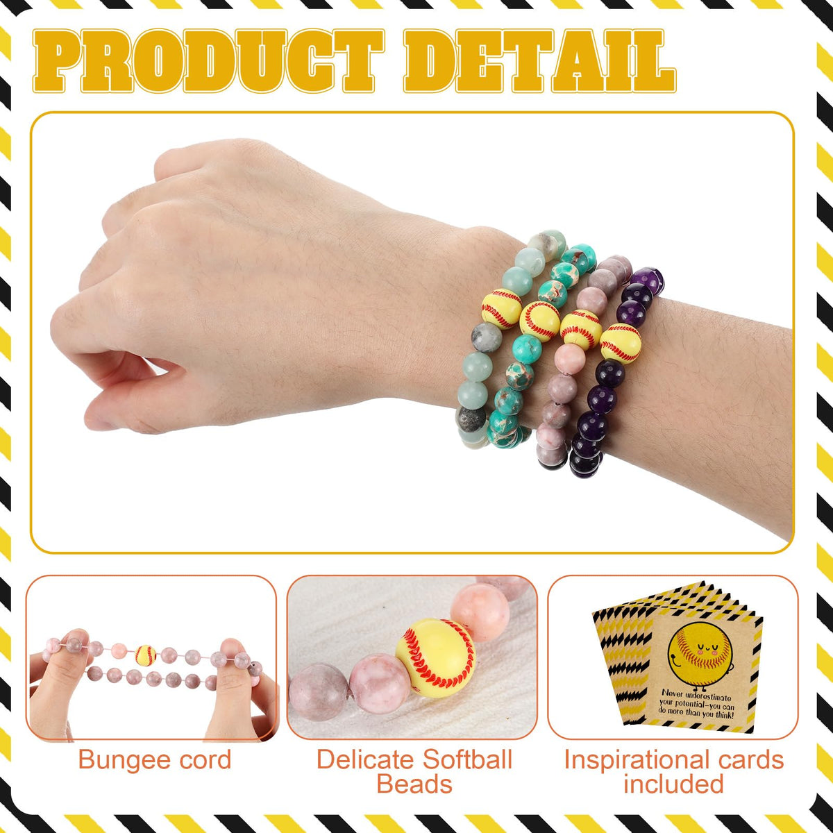 Tondiamo 6 Set Basketball Softball Inspirational Team Gifts Bulk Lava Stone Bracelet Motivational Card Bracelet Senior Night Sport Party Favors for Player Sport Lover (Softball)