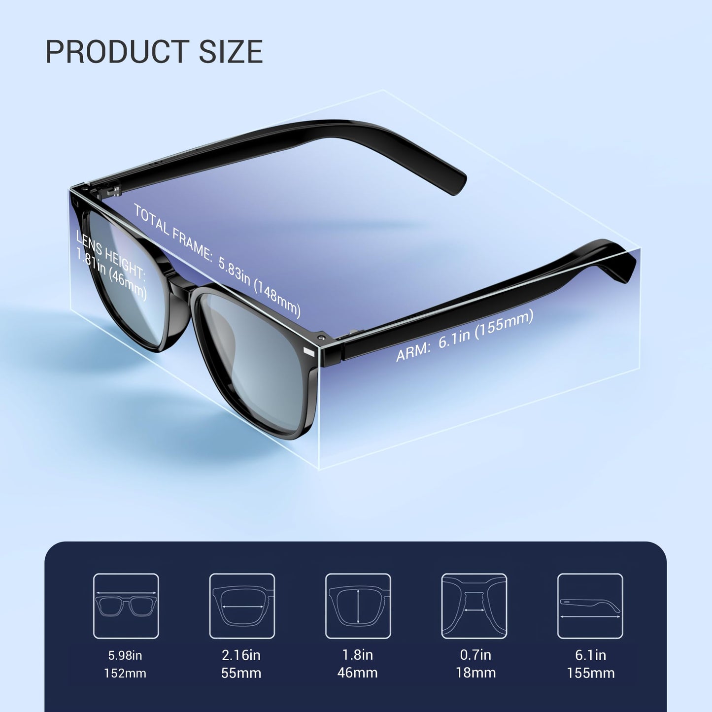 Blackview Smart Glasses, 5.3 Bluetooth Sunglasses with Open Ear Speaker, Voice Assistant Compatible, Blue Light Blocking Lens