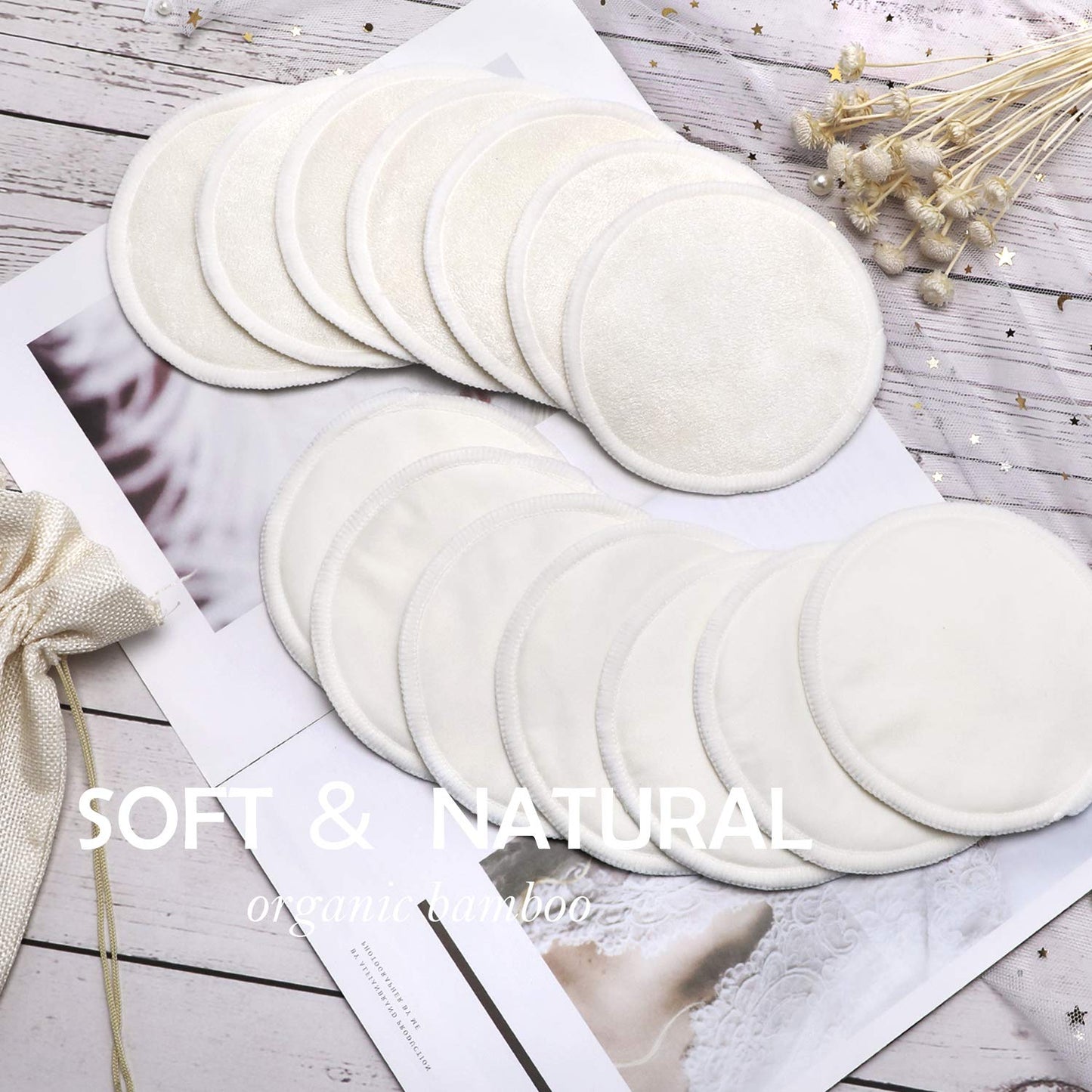 PHOGARY 14 PCS Washable Nursing Pads, Reusable Organic Bamboo Breast Pads with Laundry Bag and Storage Bag - Soft, Absorbent, Hypoallergenic, Eco Pads for Breastfeeding