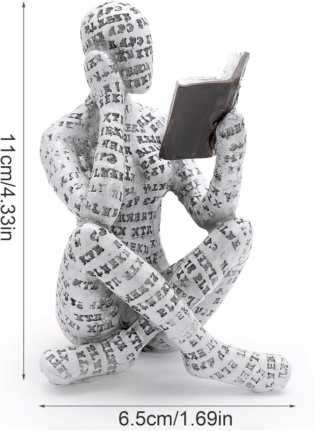inheming Reading Figurine Bookshelf Decor, Creative Abstract Thinker Statue, Home Office Modern Shelf Desk Book Decoration