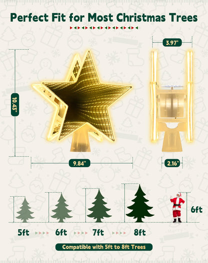 Christmas Tree Topper with 6 Projection Modes, Christmas Star Tree Topper with Built-in Rotating Projector, 104 LED Warm Lights 3D Tunnel Dynamic Lighting Effect Christmas Tree Decoration