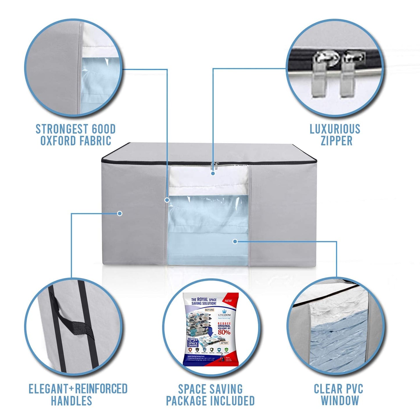 Cube Vacuum Storage Bags, Space Saver Bags, Premium Totes with Cubic Vacuum Compression Seal Bags for Clothing & Bedding. Space Saving Jumbo Organizer for Storing Clothes, Comforters,Blankets,Pillows+