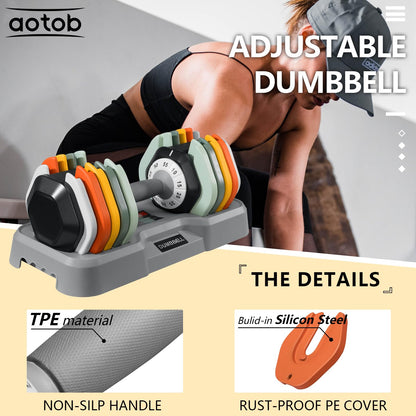 AOTOB 25/55 LBS Adjustable Dumbbell Set, Anti-Slip Fast Adjusting with Turning Handle, Adjustment for Men and Women, Weights Pair for Compact Home Gym Exercise Strength
