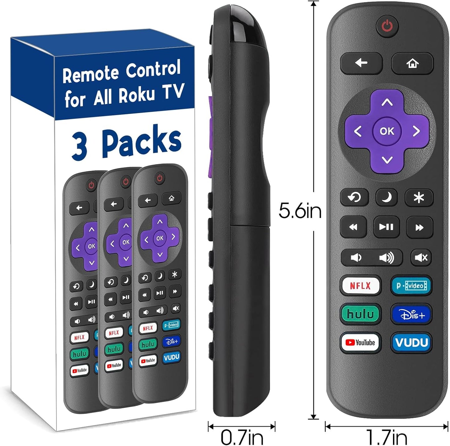 3 Pack Replacement Remote Control for Roku TV - Compatible With TCL, Hisense, Onn, Sharp, Philips (Not for Stick, Box or Speaker)