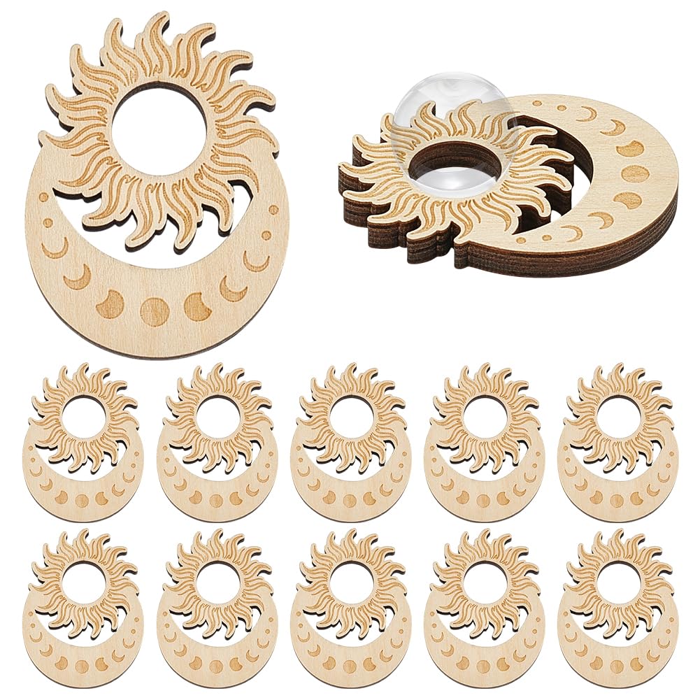 PH PandaHall 12pcs Wooden Crystal Ball Holders Sun Moon Sphere Stand 16.5mm Hole Mini Crystals Display Holder Sphere Display Stands Base for 2-6cm Ball, Home Decor Nature Stone Gemstone Showcase