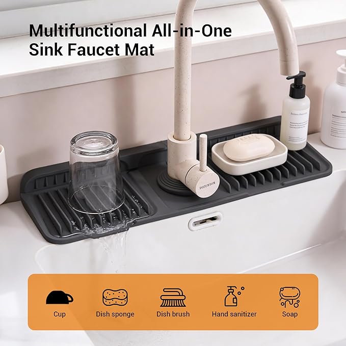 Faucet Mat for Kitchen Sink, 17.7"X5.5" Silicone Sink Splash Guard