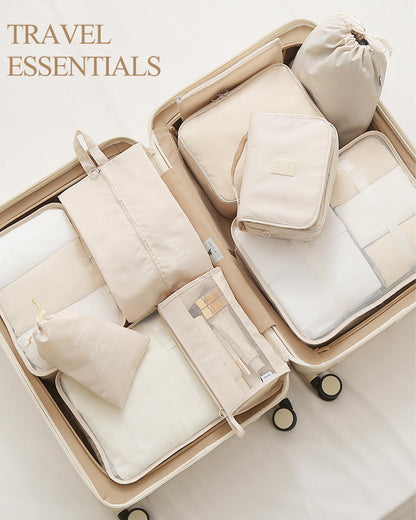 Packing Cubes for Suitcase, 10 PCS Travel Luggage Organizers, Travel Essentials, Waterproof Packing Organisers, Luggage Organizer Bags, Beige
