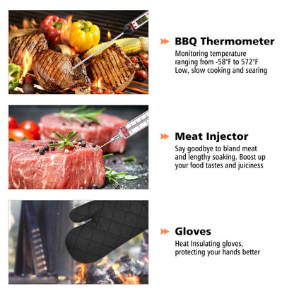 27 Pcs Grill Utensils Set for Outdoor Grill – Stainless Steel BBQ Tools Grilling Tools Set, Organized in Case with Thermometer, Injector & More – Complete Kit for Cooking, Camping & Backyard Barbeque