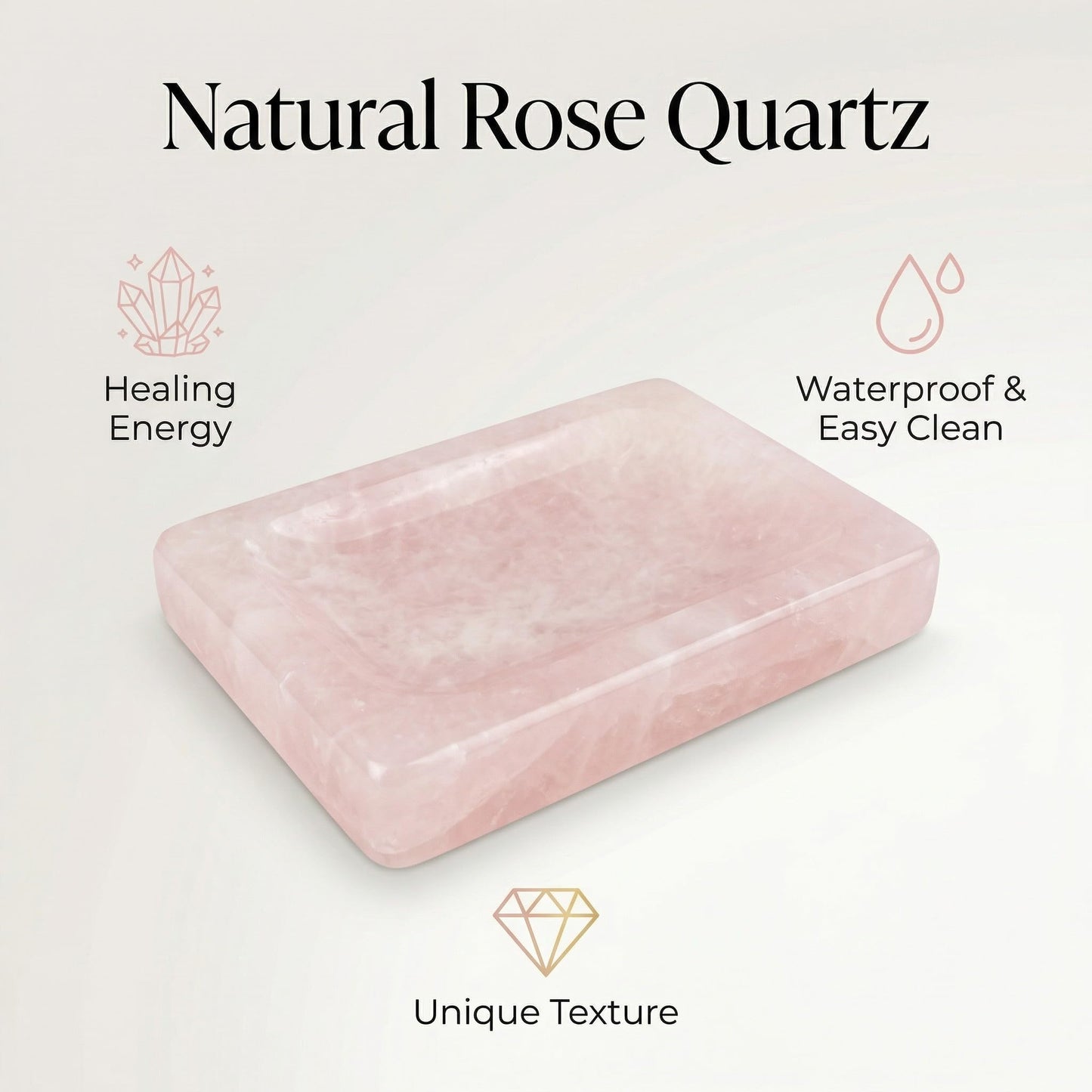 Lierlava Small Rose Quartz Soap Dish & Ring Holder - 4.3" Natural Pink Crystal Jewelry Tray - Mini Stone Decorative Dish for Bathroom Vanity & Nightstand