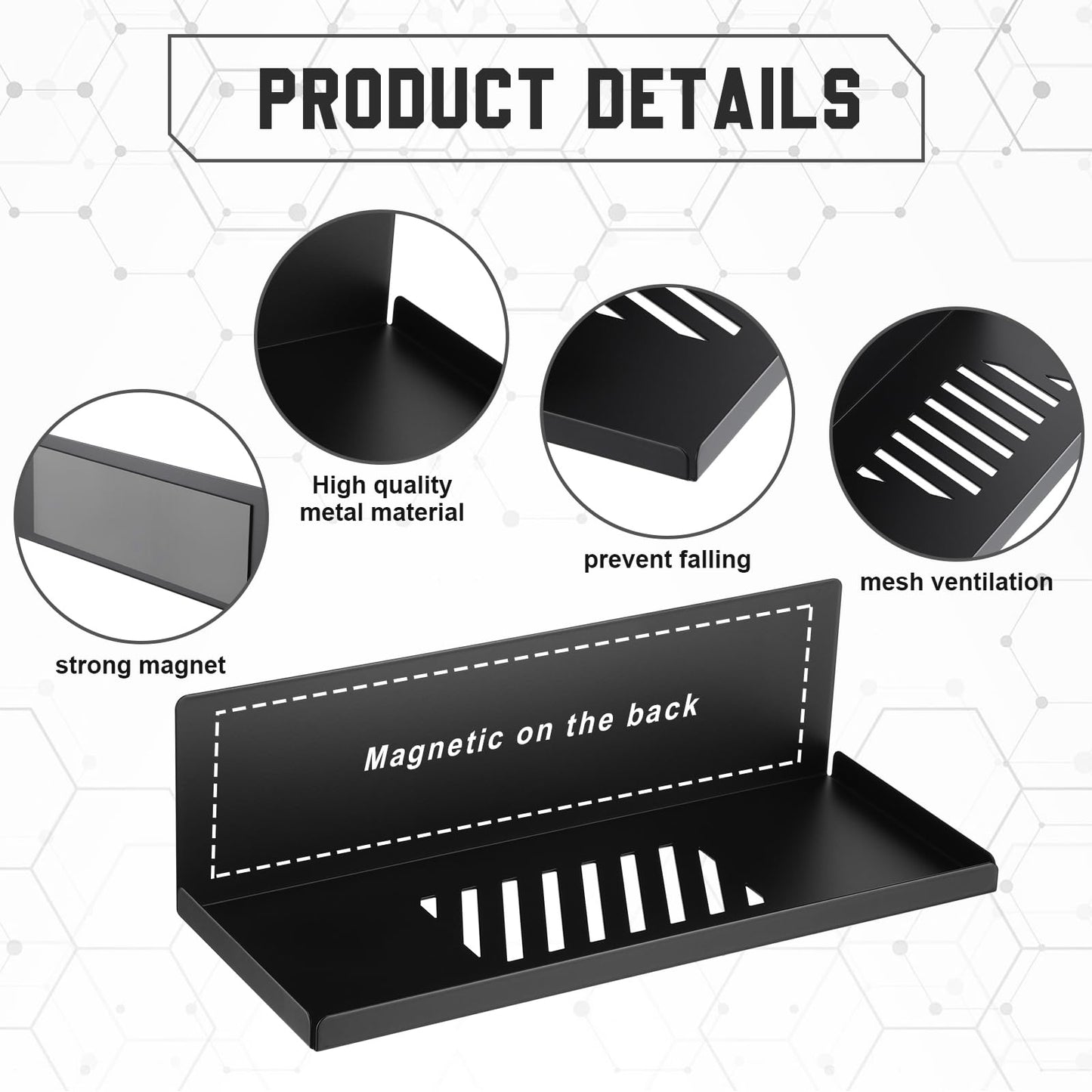 Therwen 4 Pack Magnetic Pegboard Shelves Wall Organizer Metal Pegboard Shelf Steel Tray Accessories Organizing Tools for Craft Home Kitchen(12 x 4.8 x 3.6 Inches,Black)