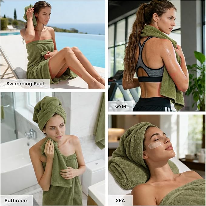 SEMAXE Sage Green Bath Towel Set, 100% Cotton Bathroom Towels