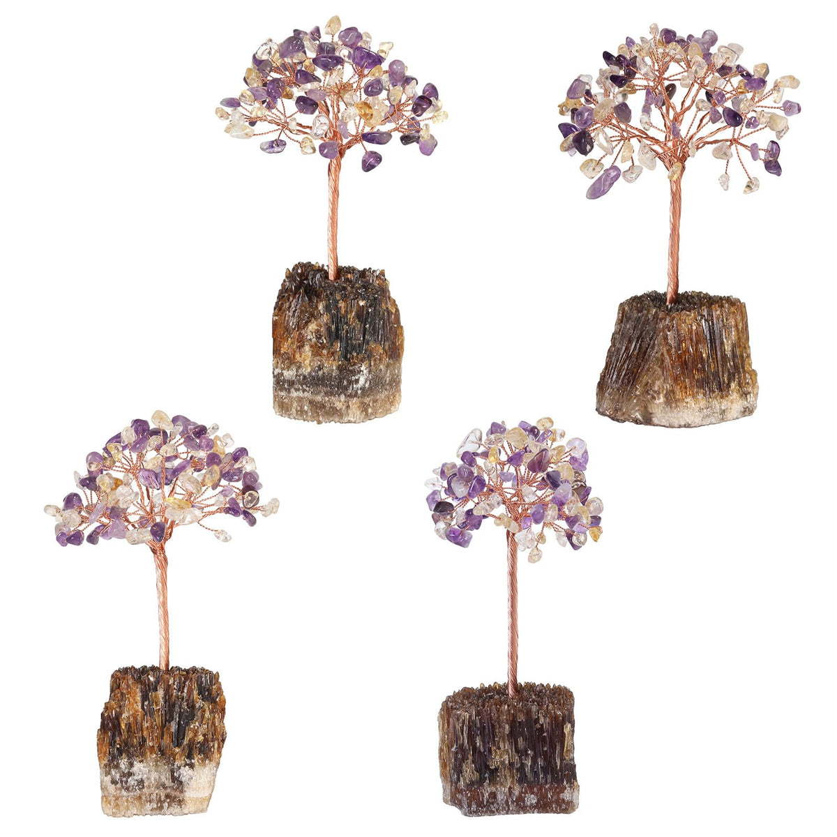 Rockcloud Handmade Amethyst & Citrine Crystal Tree with Amber Calcite Cluster Base Money Tree Tumbled Stones Feng Shui Ornament for Home Office Desktop Decoration