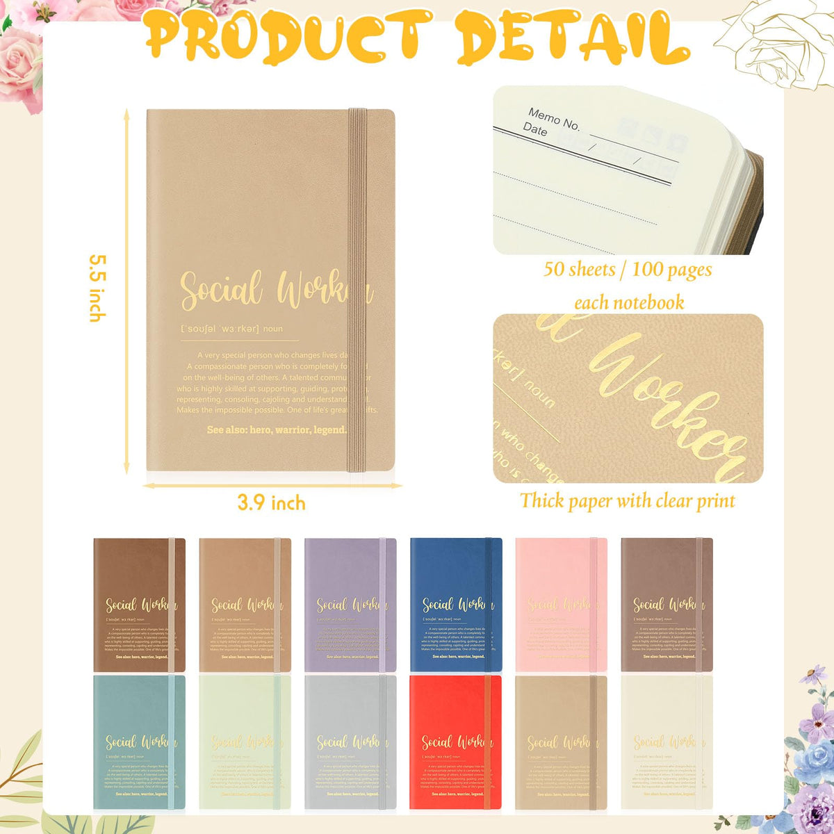 Supervitae 24 Set Social Worker Gifts Bulk, A6 Inspirational Notebooks with Ballpoint Pens, Employee Appreciation Thank You Gifts for Volunteers Coworkers Nurses Retirement(Fresh Color)