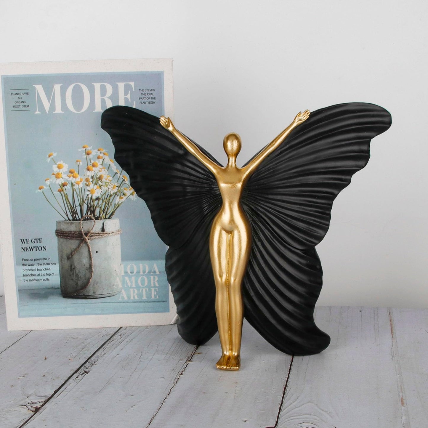 Black Fairy Butterfly Statue Collectible Figurines - Fairy Butterfly Art Sculptures Abstract Modern Home Decor Accents - Resin Black Fairy Statues Gifts for Office Desktop Shelf Cabinets Coffee Table