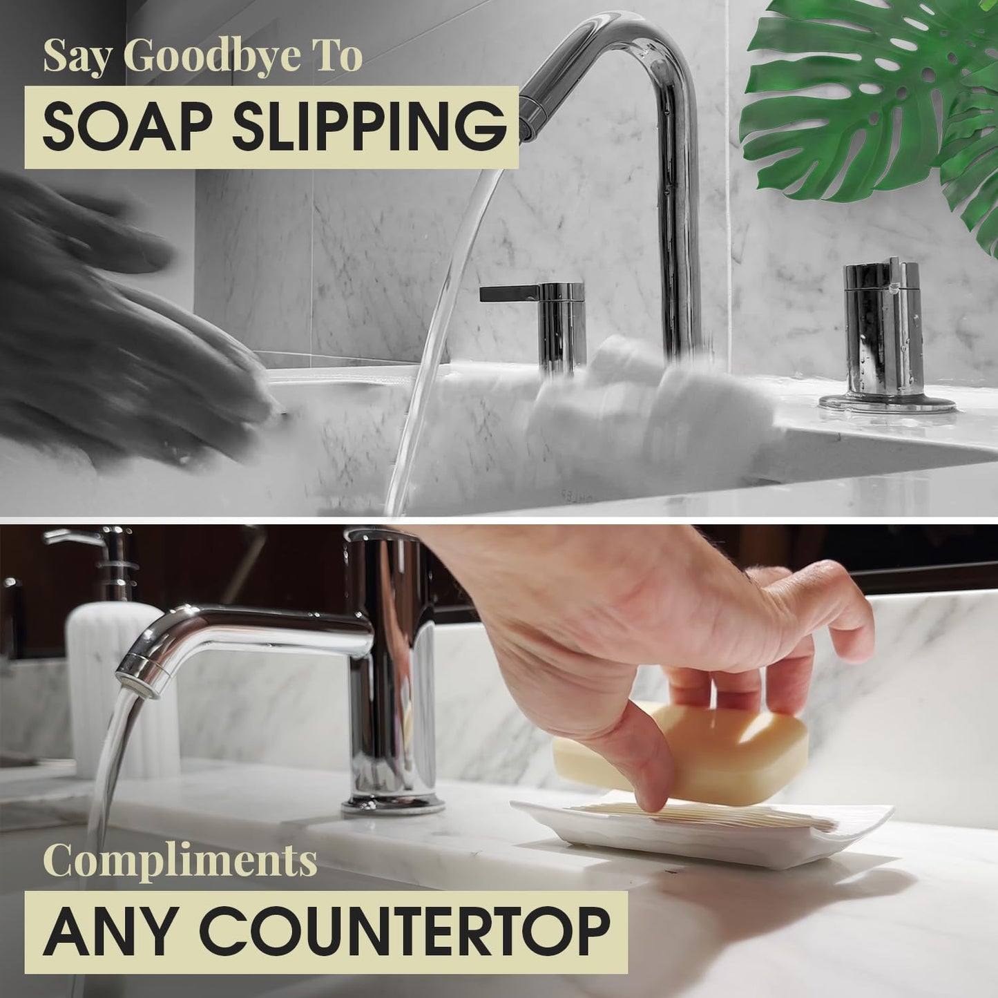 Modern Zen White Soap Dish - 4.9 x 3 Inches - Durable Ceramic Bar Soap Holder with Soap Saver Ridges, Non Slip Feet - Soap Dish for Shower, Bathroom and Kitchen