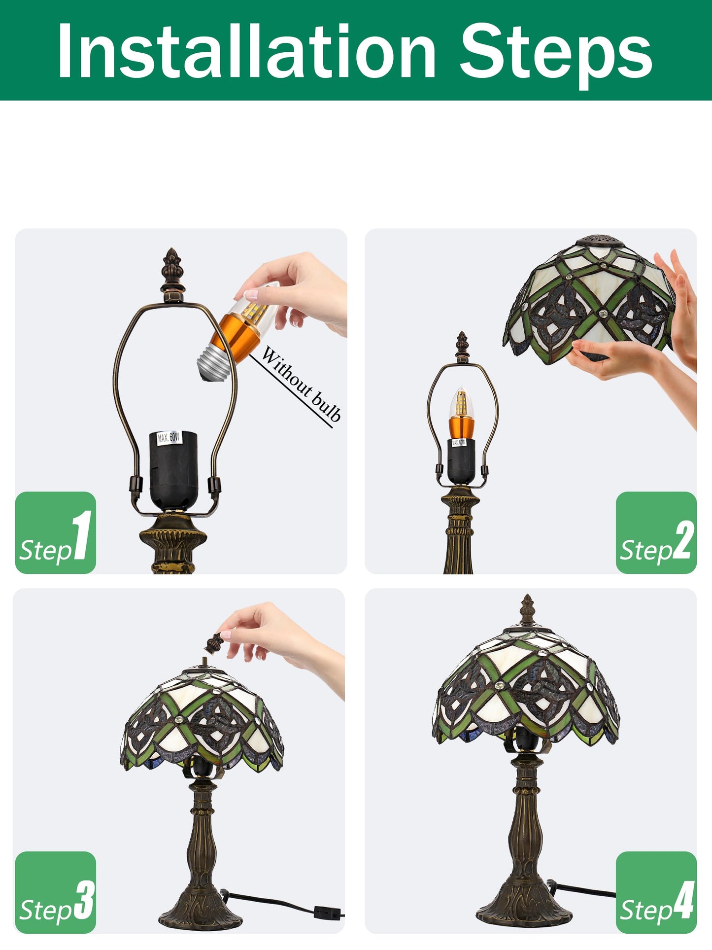 KY&BOSAM Tiffany Table Lamps Irish Celtic Stained Glass Light Lamp 17500 Lumen Style Shade E26 Bulb Holder Metal Base 8*8*14 Inch Memory Gifts Bedroom Living Room Kitchen Office St Patrick's Day Decor