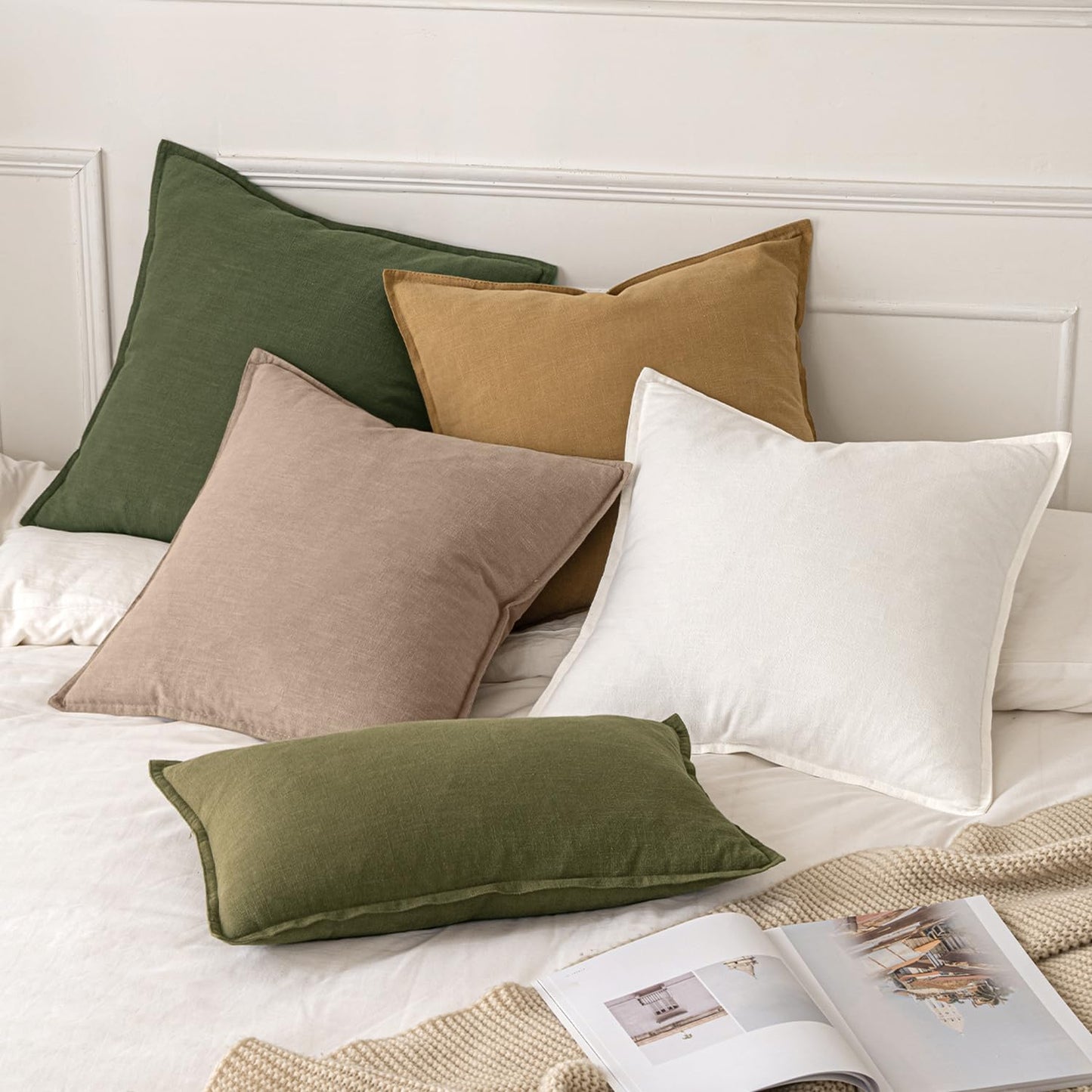 MIULEE Decorative Linen Euro Sham Pillow Covers 24x24 Camel Boho Farmhouse Neutral Couch Throw Pillows for Bed Pack of 2 Accent Modern Pillowcase Sofa Livingroom Home Decor