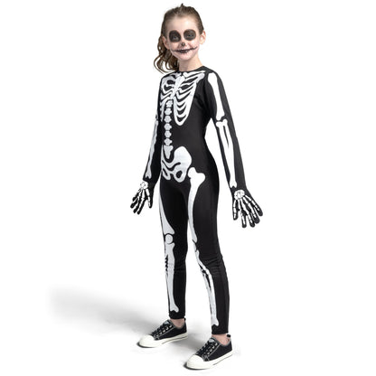 Spooktacular Creations Halloween Kids Skeleton Costume, Unisex Glow in the Dark Skeleton Jumpsuit with Gloves for Boys, Girls (Large(10-12 yrs))