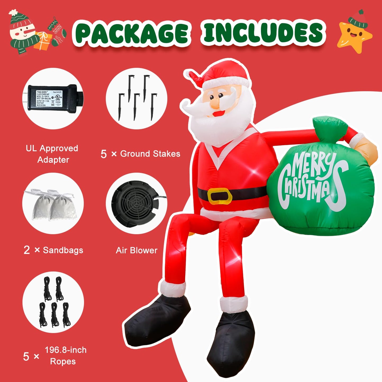 GUDELAK 8FT Christmas Inflatables Outdoor Decoration, Climbing Inflatable Santa Claus Blow Up Yard Decorations with LED, Inflatable Christmas Decorations Outdoor for Yard Roof Garden Lawn