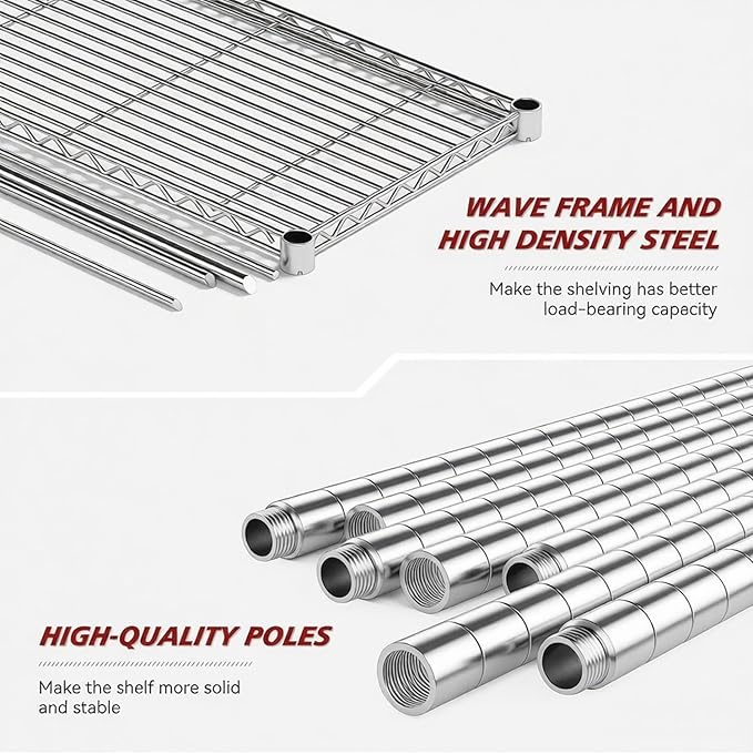 Xcity Storage Shelves, 6 Tier Heavy Duty Metal Shelving Unit, 2400 LBS Capacity Adjustable Steel Wire Shelf Organizer for Pantry, Kitchen, Garage, 14" D x 30" W x 70" H, Chrome