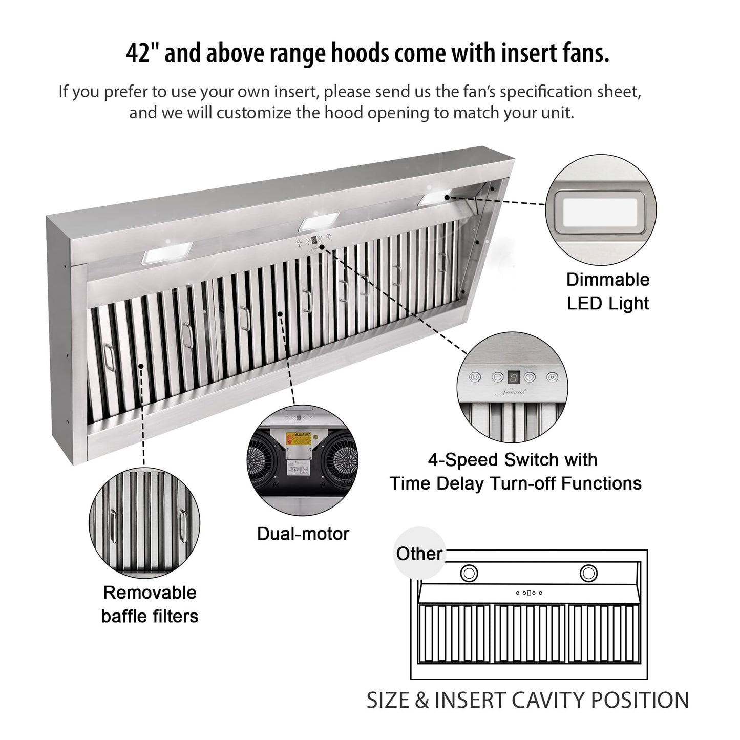 NAUXUS Custom Stainless Steel Range Hood, Handmade Kitchen Hood with Powerful Range Hood Insert, Classic Stove Vent Hood with Straps & Rivets,HSW200C#