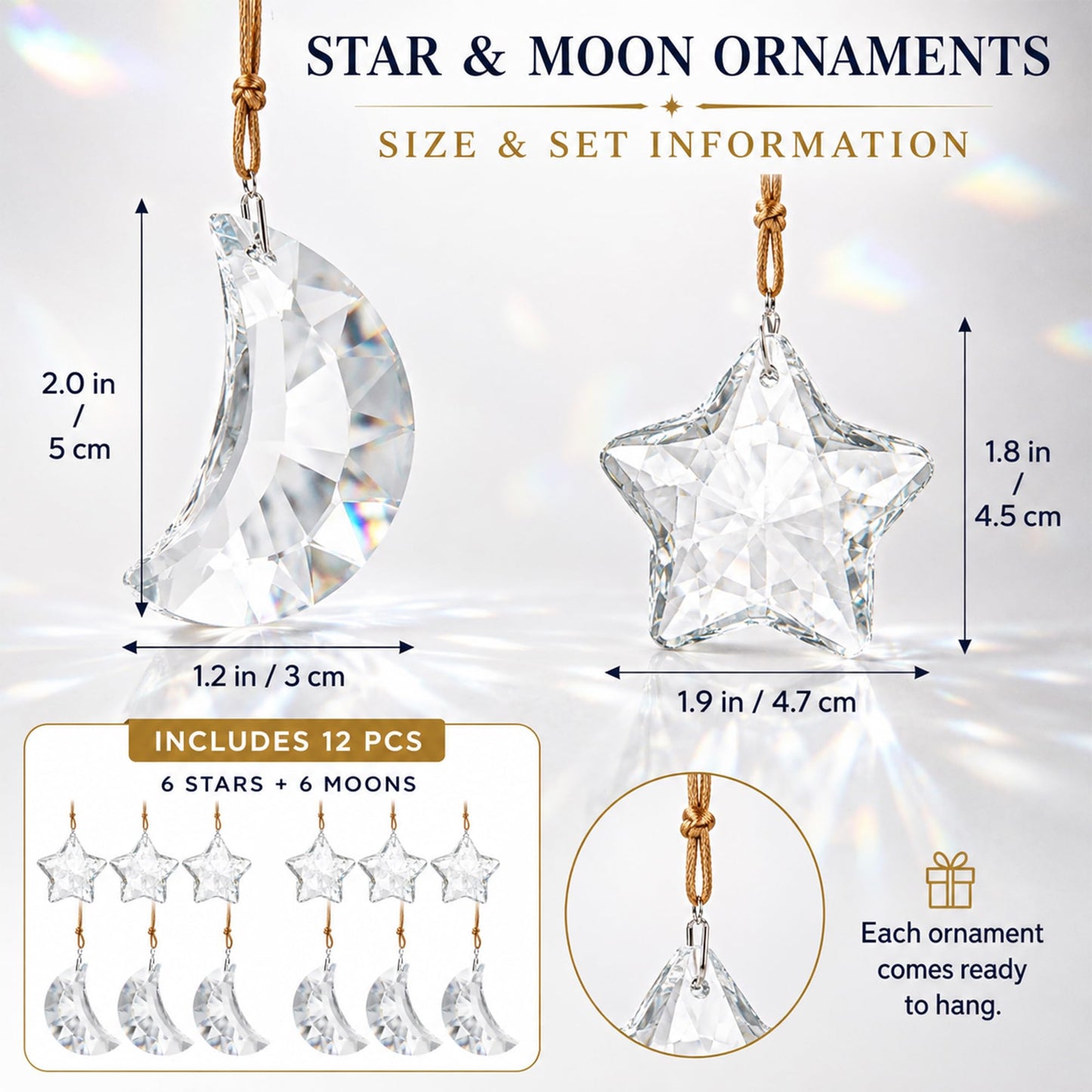 LOULIQIGIFT 12pcs Glass Star and Moon Ornaments Clear Hanging Crystal Prisms Ornaments for Chandelier Parts Home Office Window Decor for Mother's Day Birthday Party