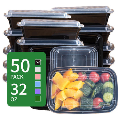 plaspapier Professional 32 oz Meal Prep Containers - 50 Pack (100 Pcs) with Lids, Leakproof, Microwave/Freezer/Dishwasher Safe - Bulk Hexagon Food Storage