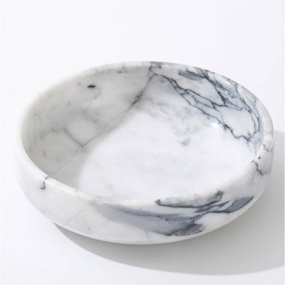 CM CHIC MONDAY 6.7" Decorative Bowl - Natural Marble Key Bowl & Centerpiece (White & Grey)